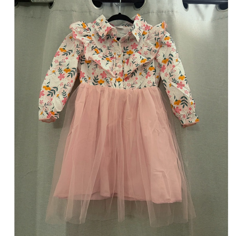 SHEIN Pink Floral Ruffle Tulle Dress